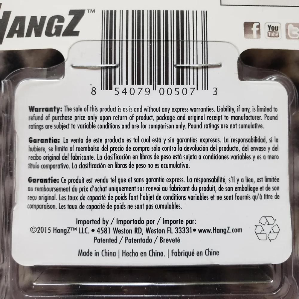 HangZ Gallery Hooks, 15 Pieces, 30 LB. Ideal for Drywall, Wood, Plaster, NIP